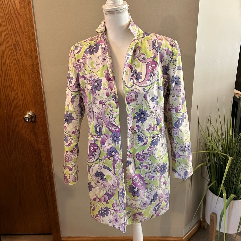 Chadwicks Y2K Floral Paisley Jacket WomensSize 10 Retro Button Front Long Blazer